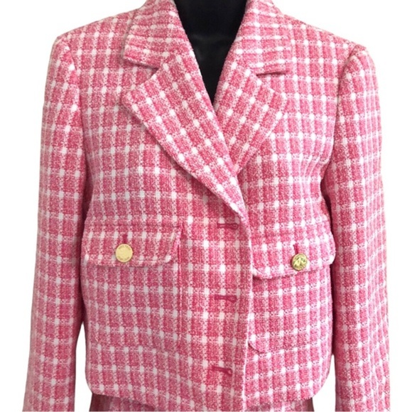 Nine West pink berry crush boucle look gold button jacket skirt suit set size M - Picture 4 of 17